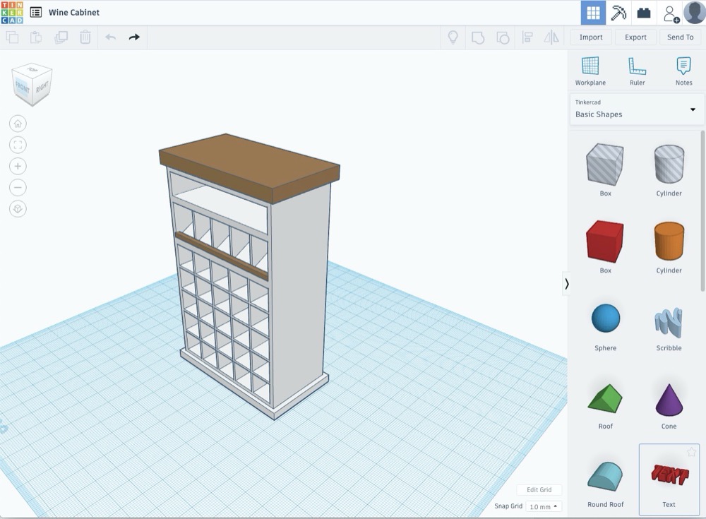 This wine-cabinet was the first serious thing I ever modelled. It took about 2 hours in [TinkerCAD](https://www.tinkercad.com/). I wanted to build this myself using wood, but ended up buying the product I based the model on instead.  Obviously not something you could 3D print 😎