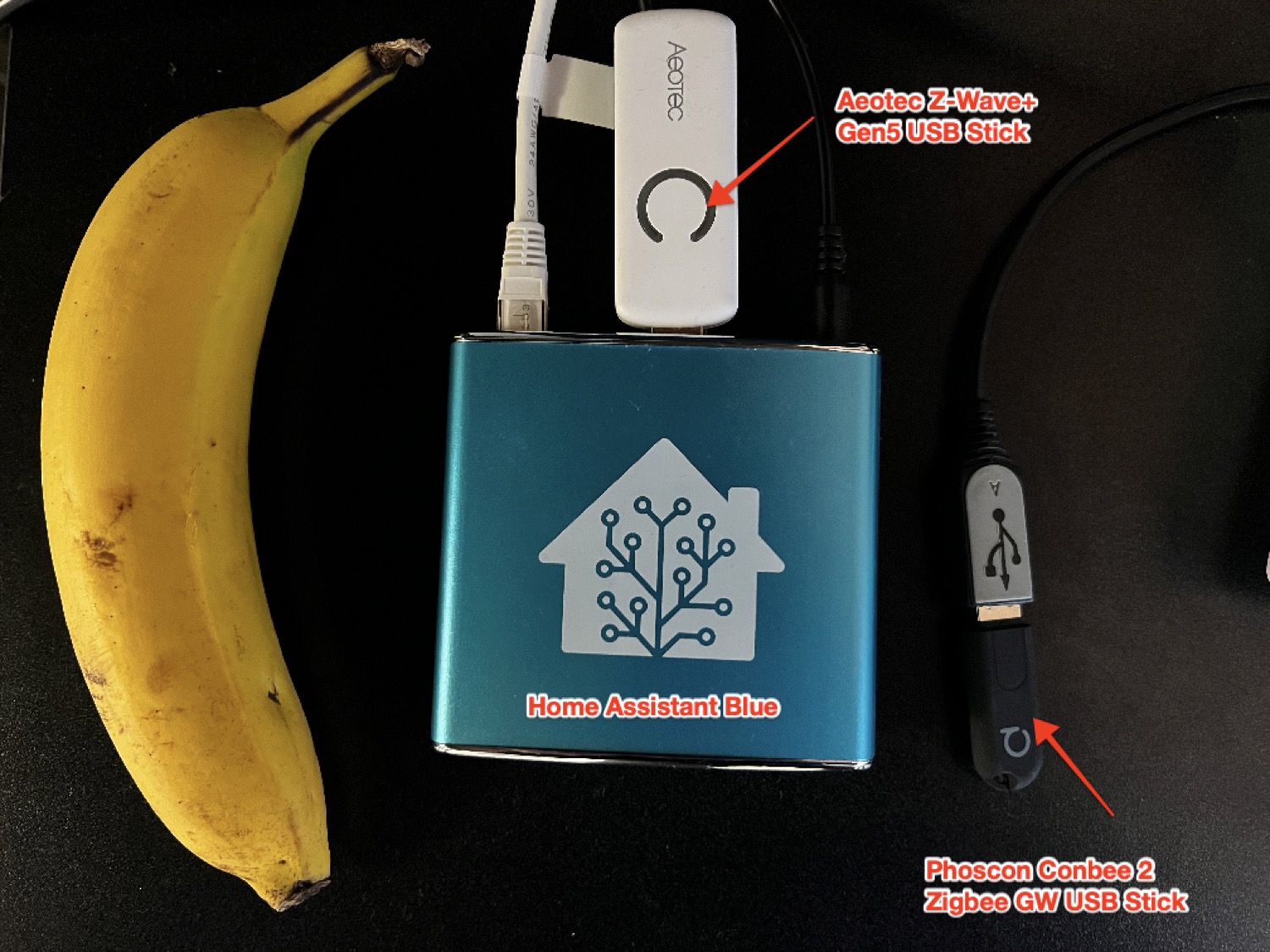 Home Assistant Blue, banana for scale.