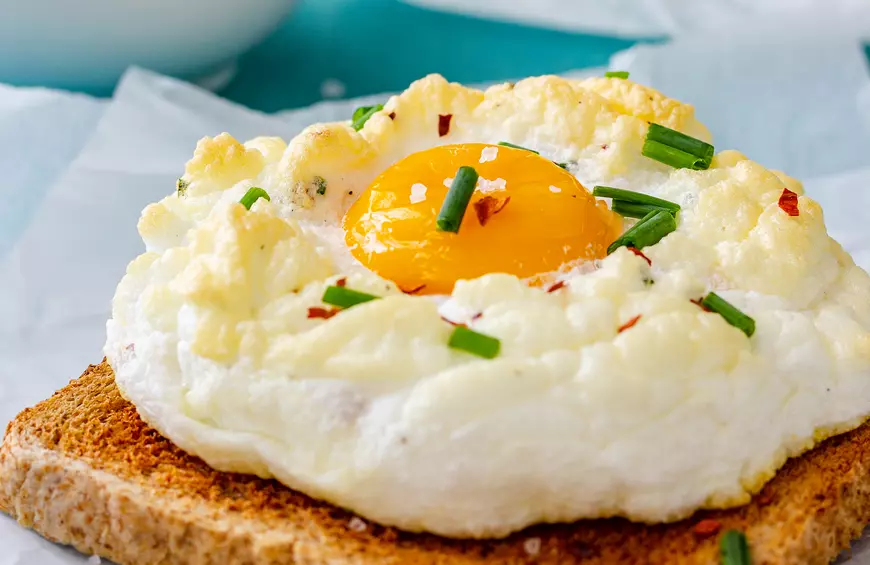 Cloud eggs. Photo courtesy of [Happy Foods Tube](https://www.happyfoodstube.com/breakfast-cloud-eggs/), mine didn’t look as good 😬