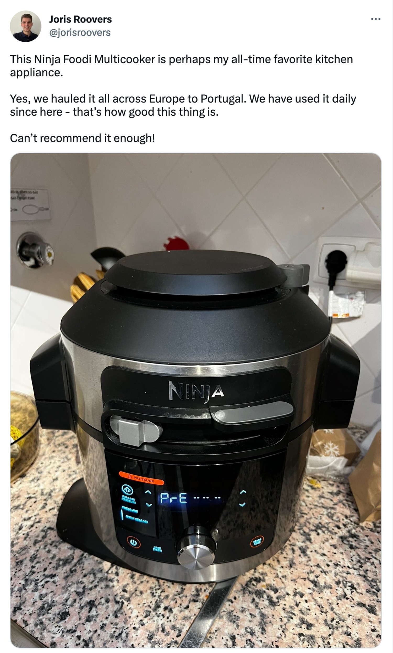 We were very happy we brought our **Ninja Foodi Multicooker** for daily cooking - highly recommended! Source: [Tweet](https://twitter.com/jorisroovers/status/1626264163113742336)
