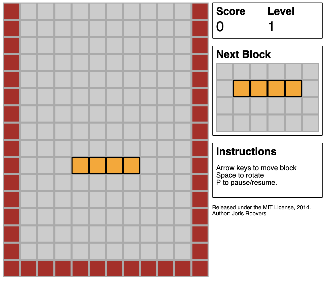 [Tetris](https://github.com/jorisroovers/tetris). There were some critical bugs with the collision detection that I never figured out. Still fun to make!