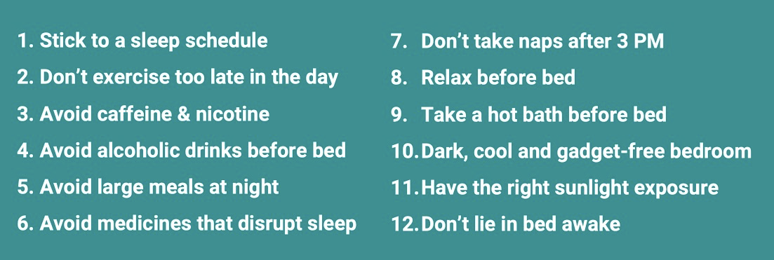 **12 tips for better sleep, from the book's Appendix.**