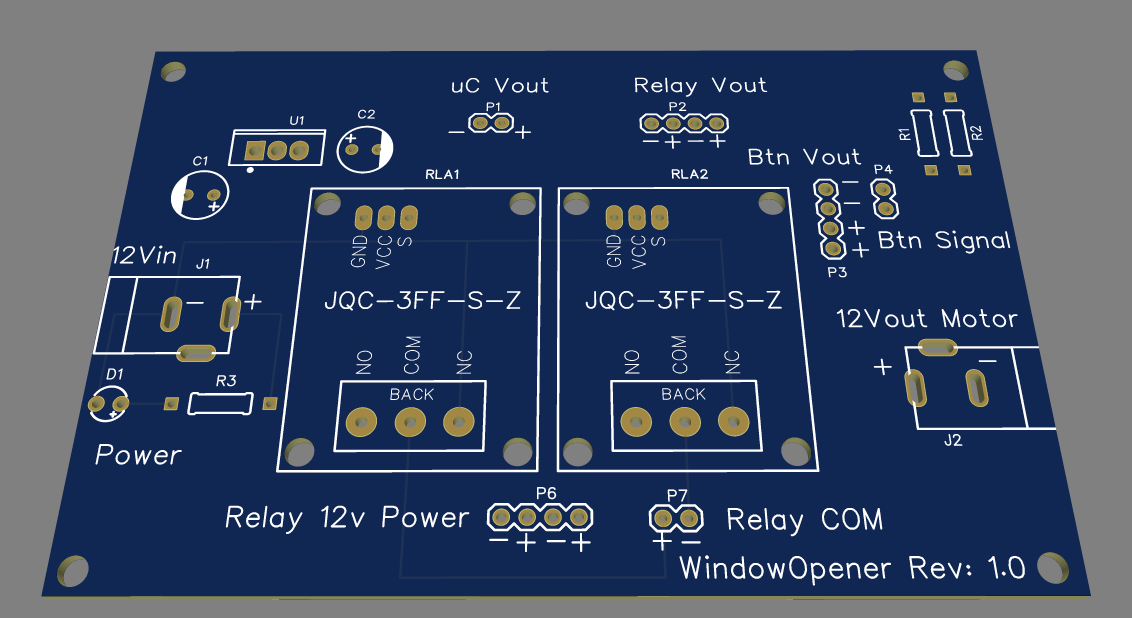 The PCB I came up with. Maybe not exactly professional once you have a closer look, but still proud of it!